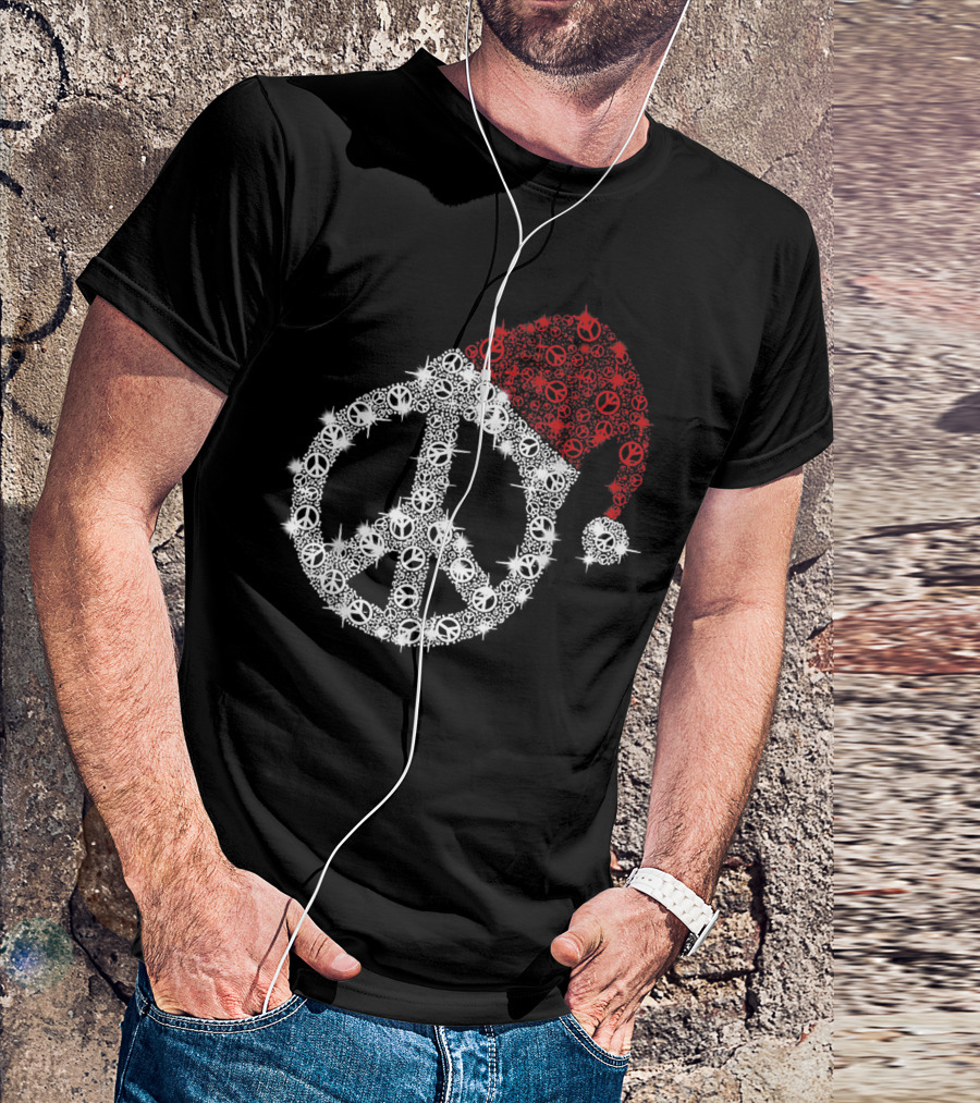 Hippie Merry Christmas Peace Sign Santa Claus Hat Dinamond T-Shirt