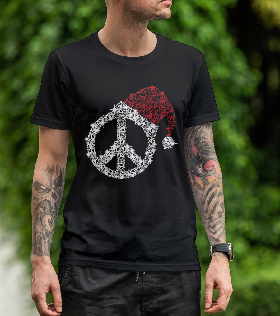 Hippie Merry Christmas Peace Sign Santa Claus Hat Dinamond T-Shirt
