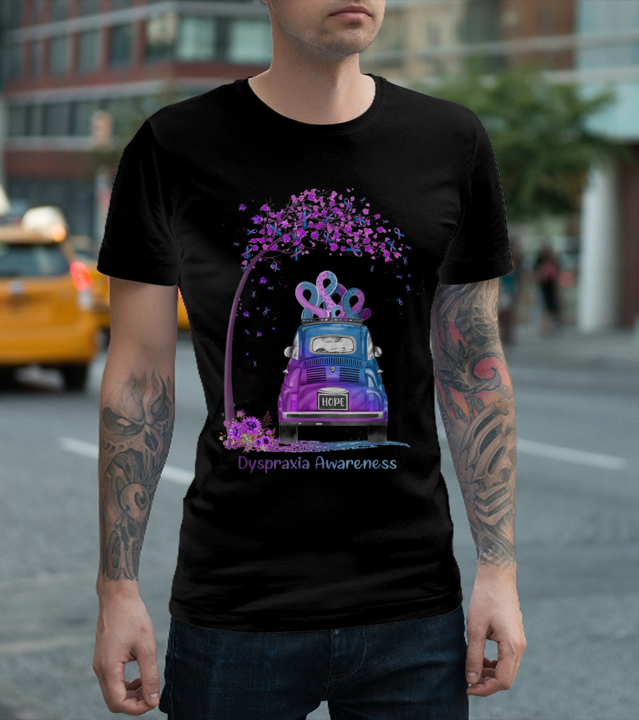 Hope Hippie Van with Purple Blue Ribbons Dyspraxia Awareness T-Shirt