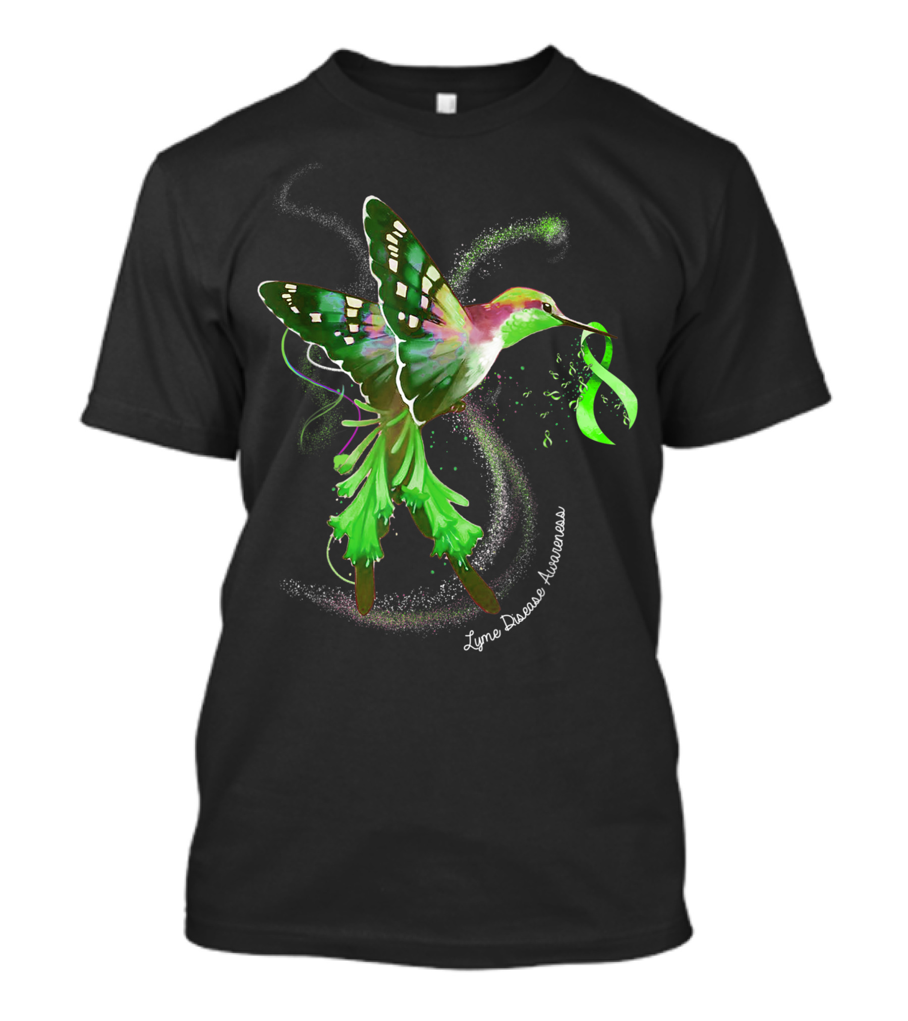Hummingbird With Lime Green Ribbon For Lyme Disease Awareness T-Shirt