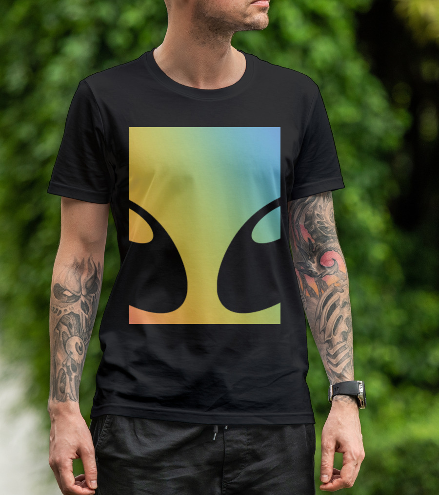 Holographic Glow Alien Head With Colorful Shine T-Shirt