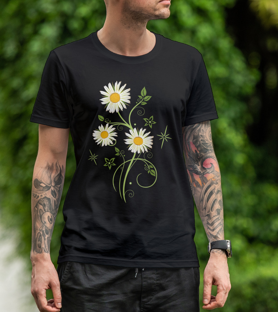 Marguerites Daisy Spring Summer Flowers And Green Vines T-Shirt