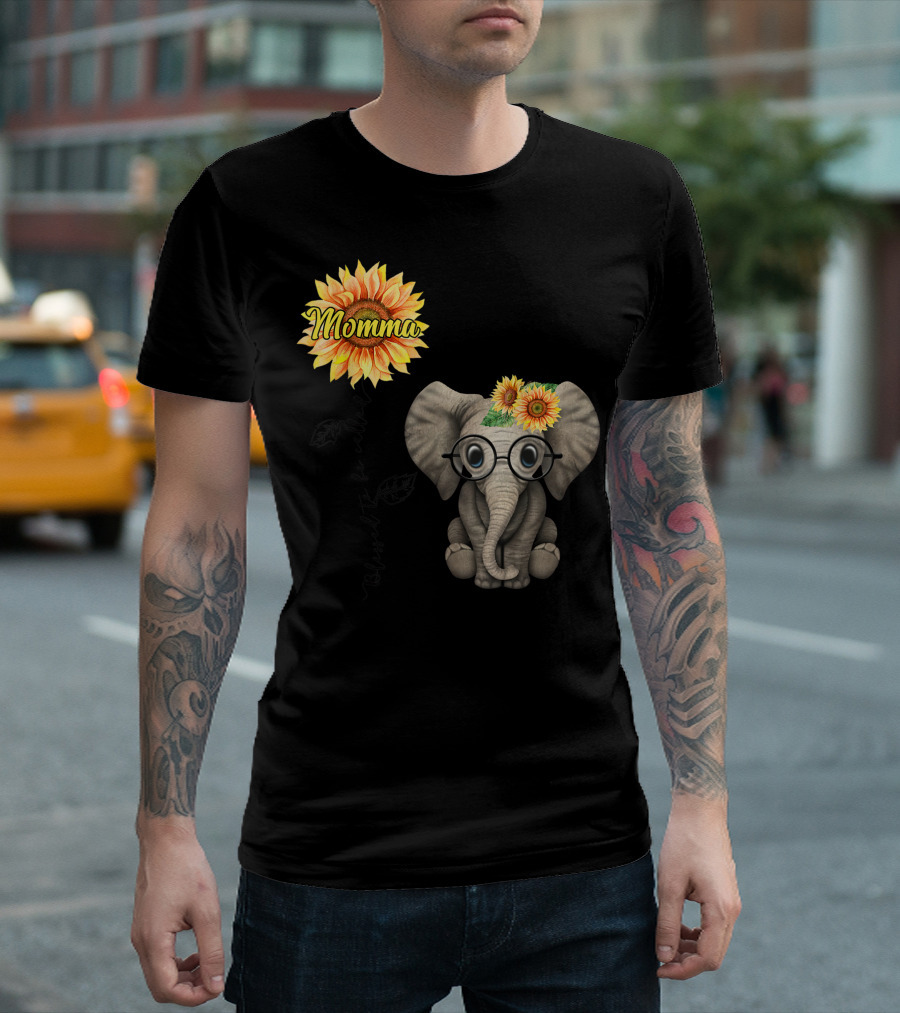 Blessed To Be Called Momma Sunflower Elephant T-Shirt