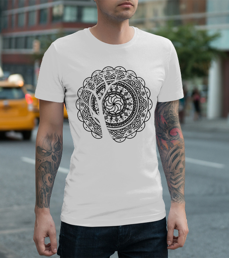 Bohemian Mandala Tree Shadow Gypsy Soul Boho Spiral T-Shirt