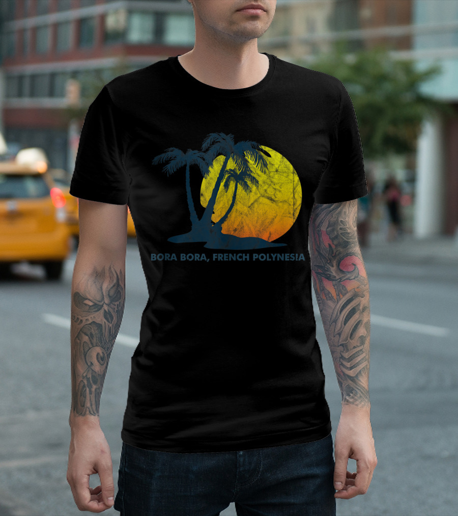 Bora Bora French Polynesia Sunset With Coconut Palm Trees T-Shirt