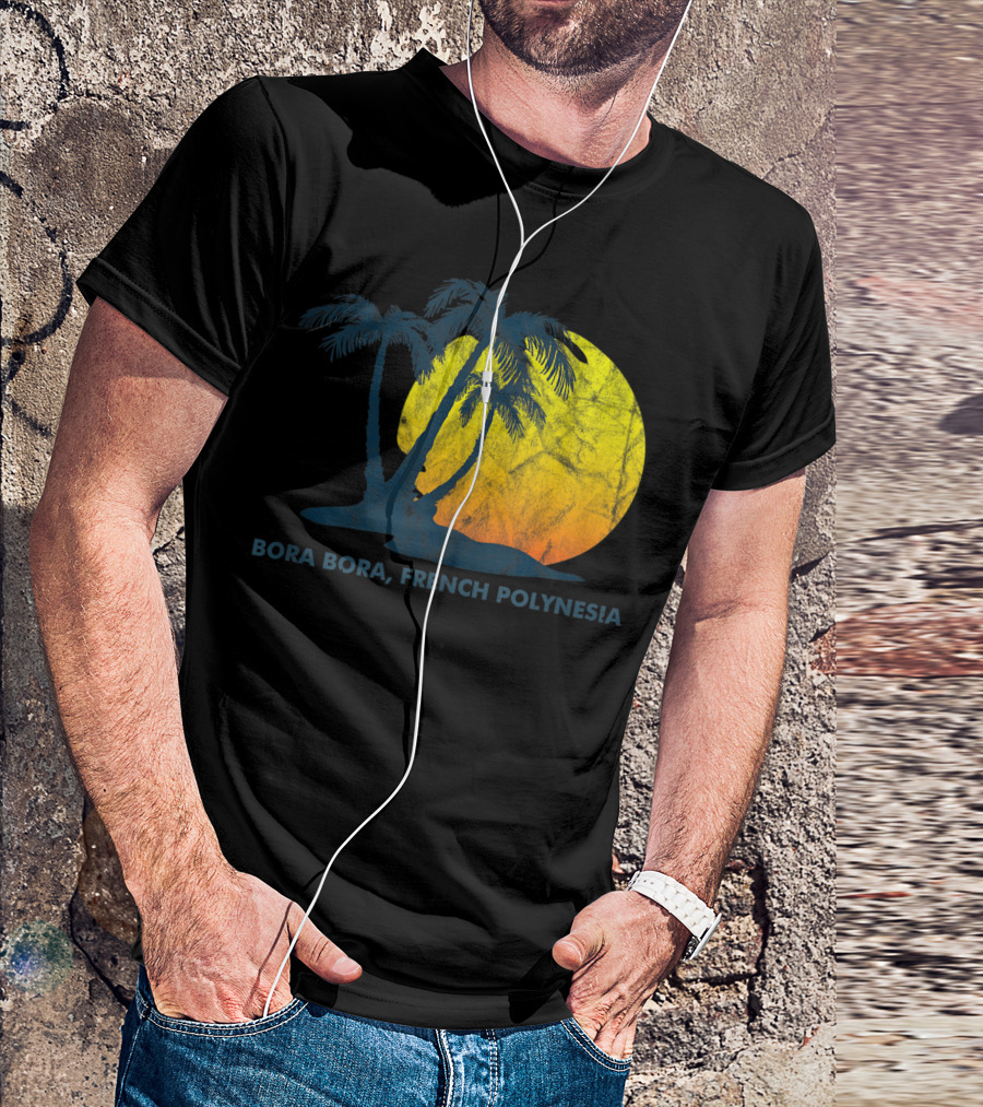 Bora Bora French Polynesia Sunset With Coconut Palm Trees T-Shirt