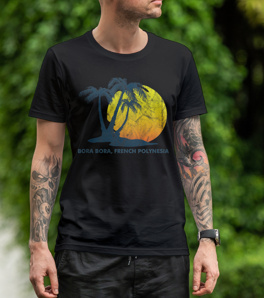 Bora Bora French Polynesia Sunset With Coconut Palm Trees T-Shirt