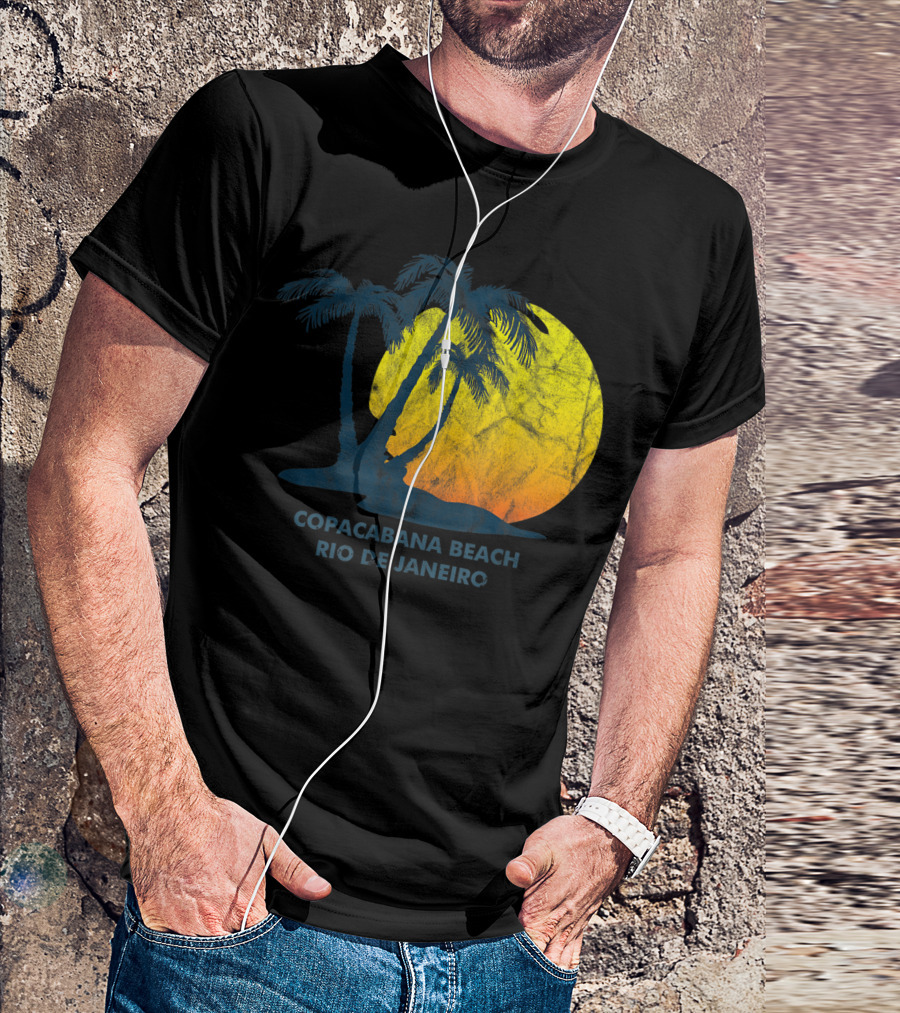 Copacabana Beach Rio De Janeiro Coconut Palm Sunset Scene T-Shirt