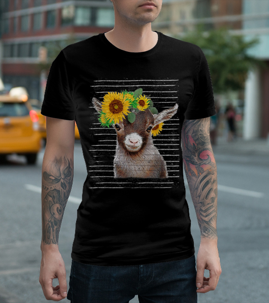 Vintage Sunflower Crown Cute Baby Goat T-Shirt