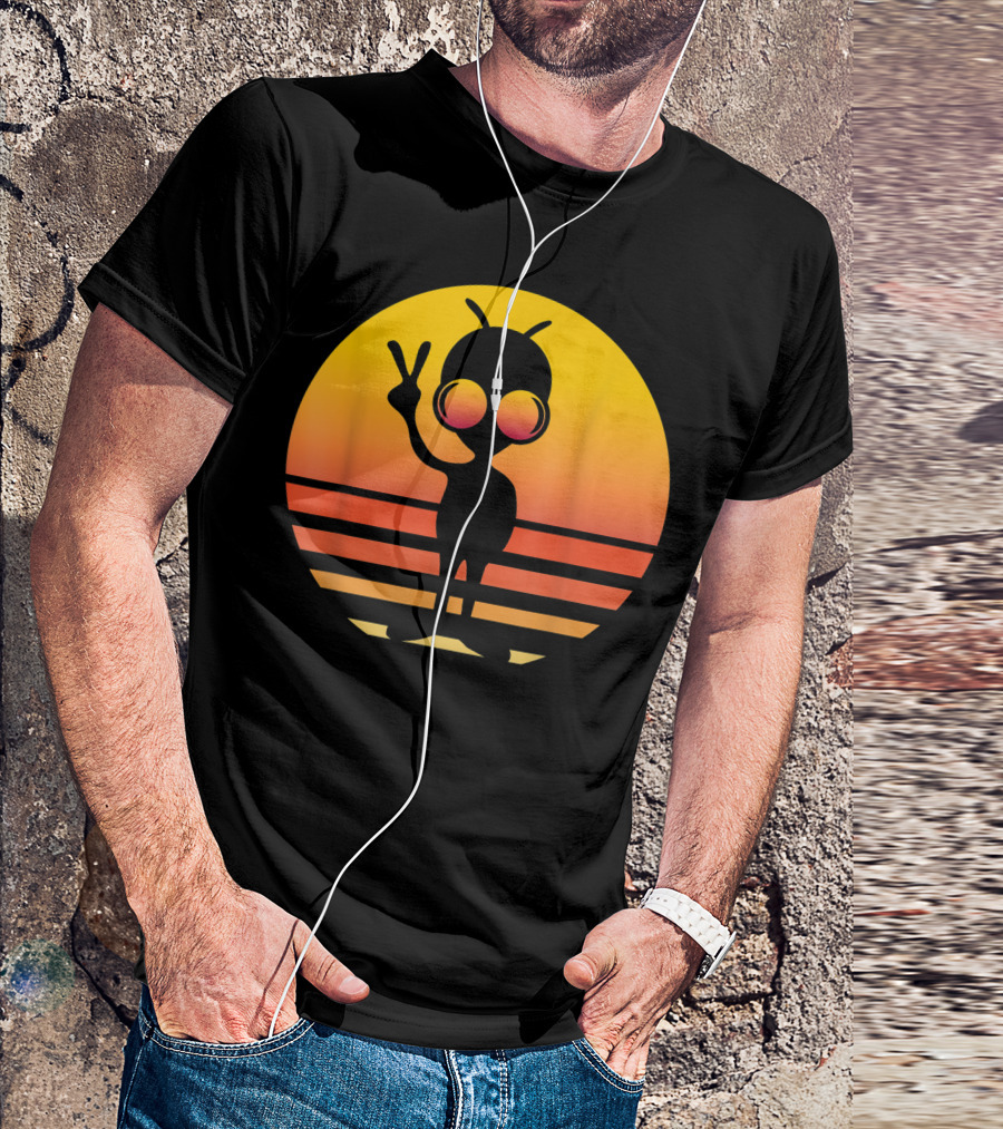 Distressed Vintage Sunset Peace Alien T-Shirt