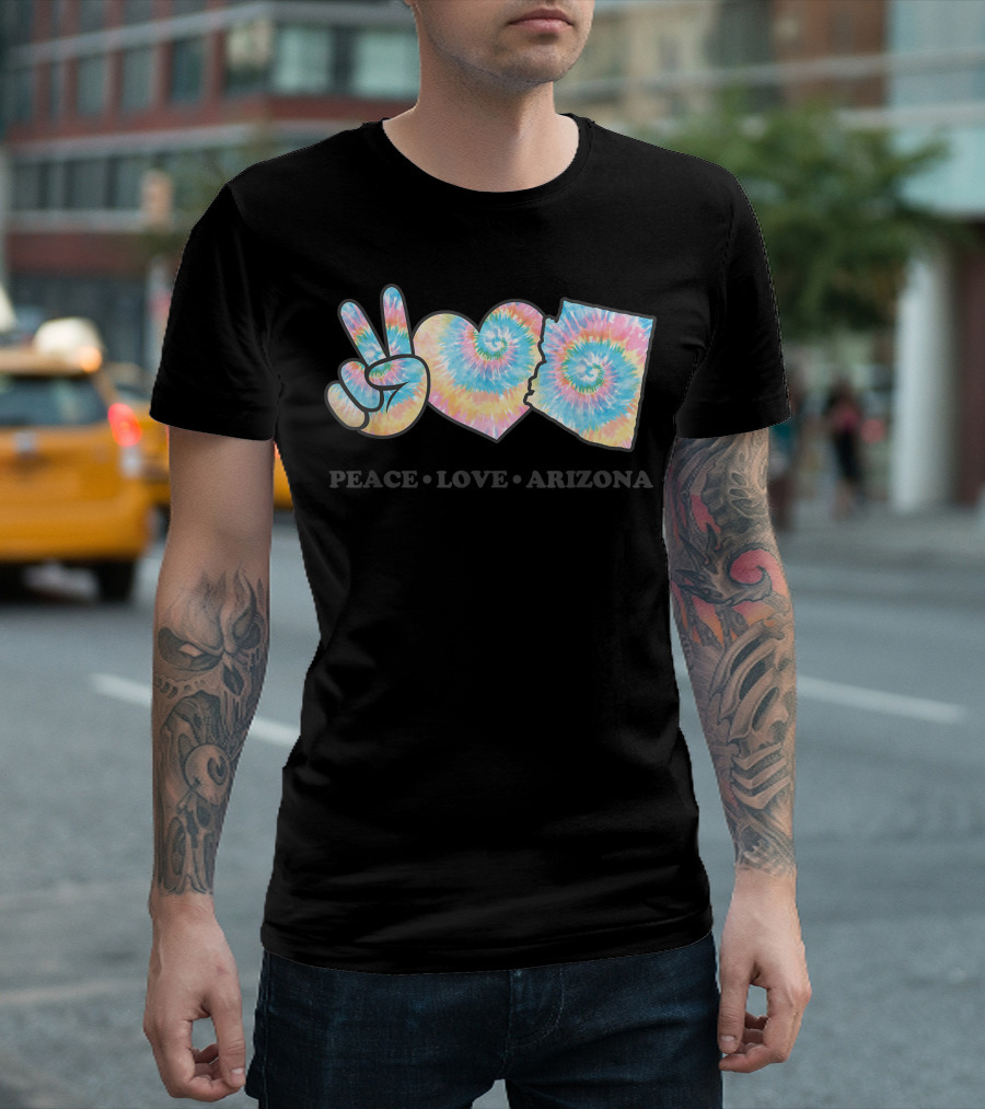 Peace Love Arizona Tie-Dye Spiral Iconic Symbols T-Shirt