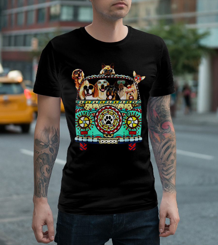Peace Love Dogs Hippie Van Micro Bus Tropical Summer Vibe T-Shirt