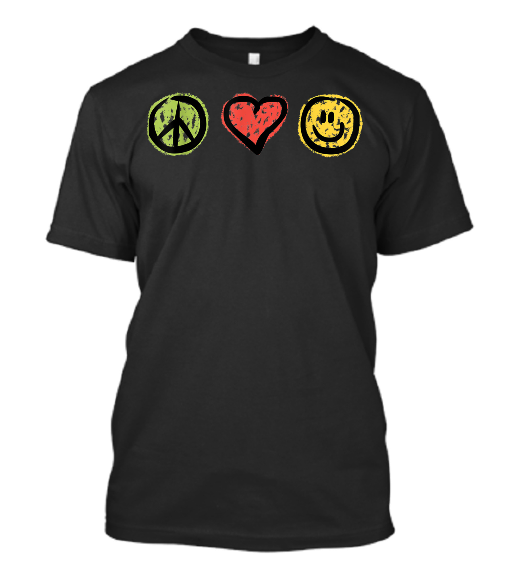 Peace Love Happiness Symbols Drawing Grunge Red Yellow Green Icons T-Shirt