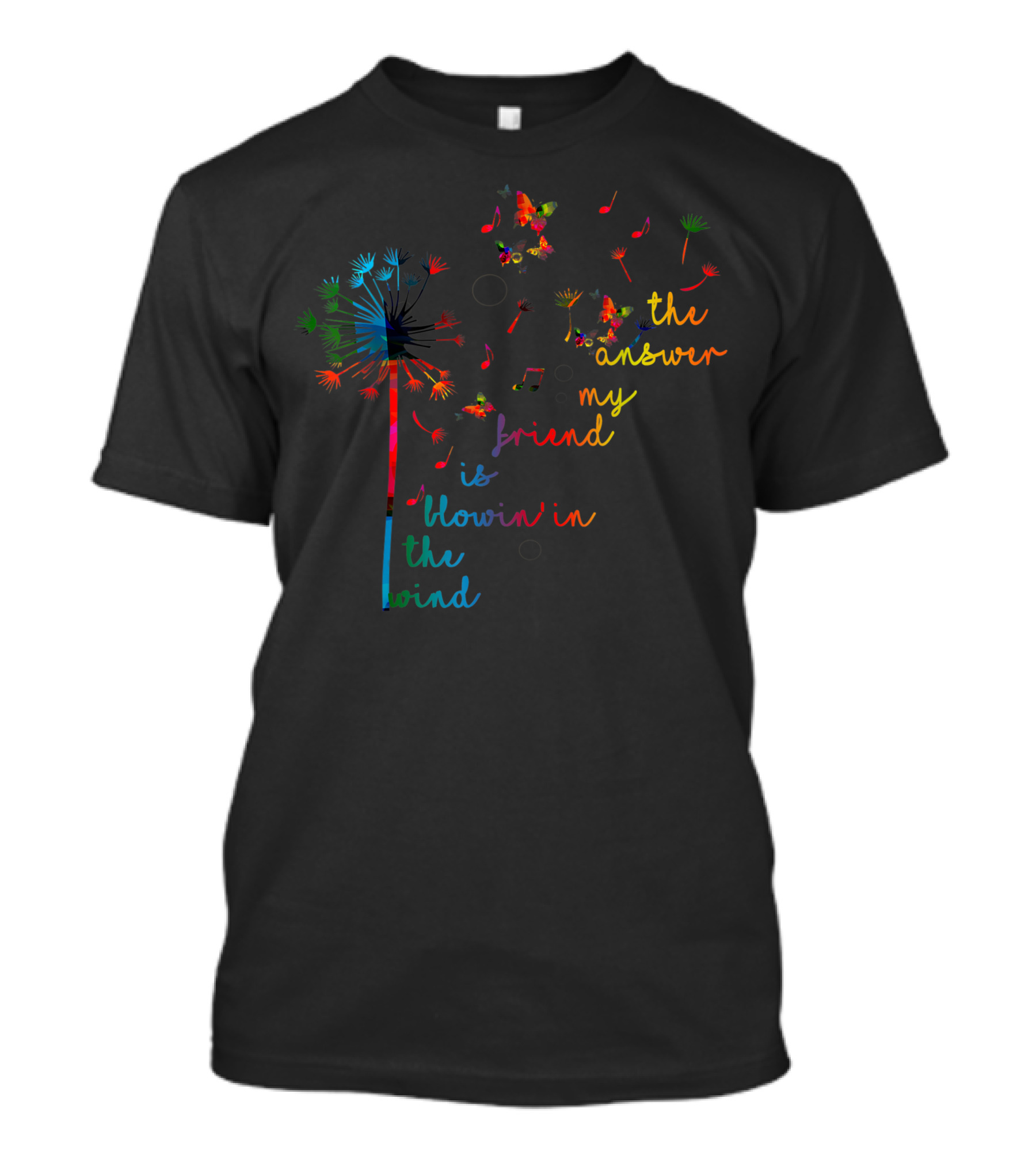 The Answer My Friend Is Blowin' In The Wind Dandelion Music Notes Butterflies T-Shirt