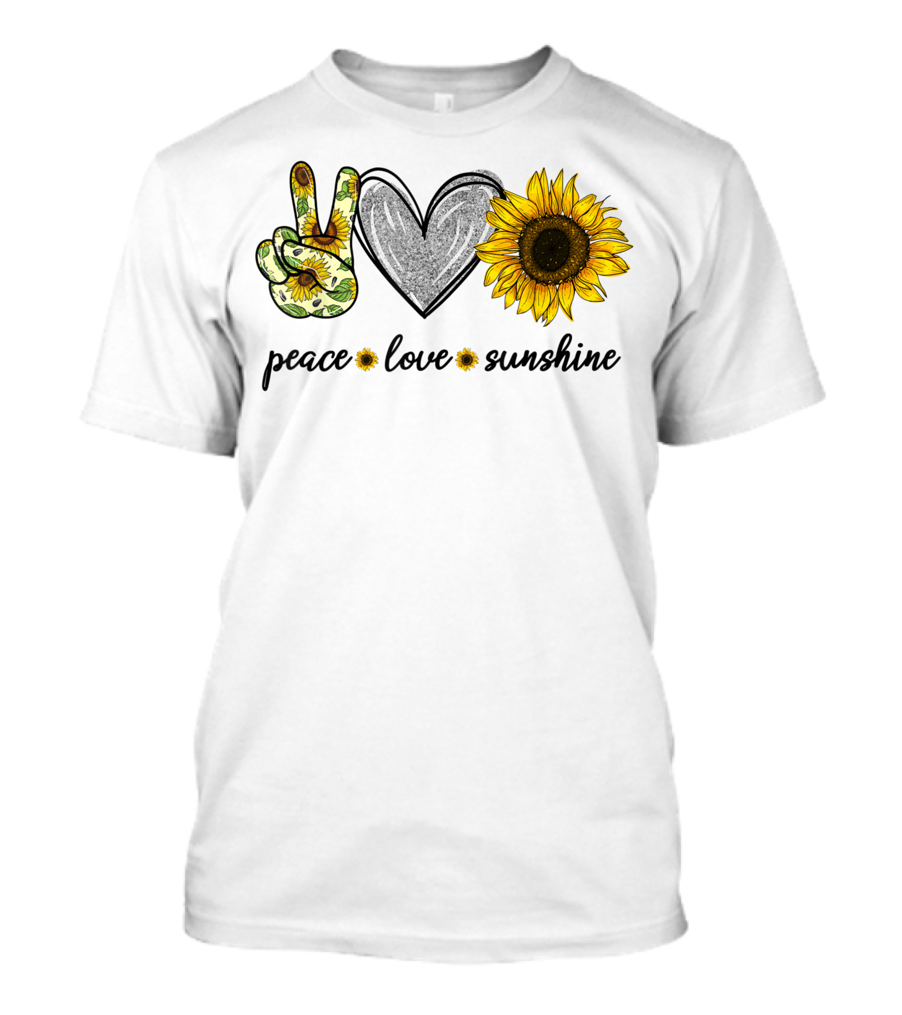 Peace Love Sunshine Sunflower Hippie Heart T-Shirt