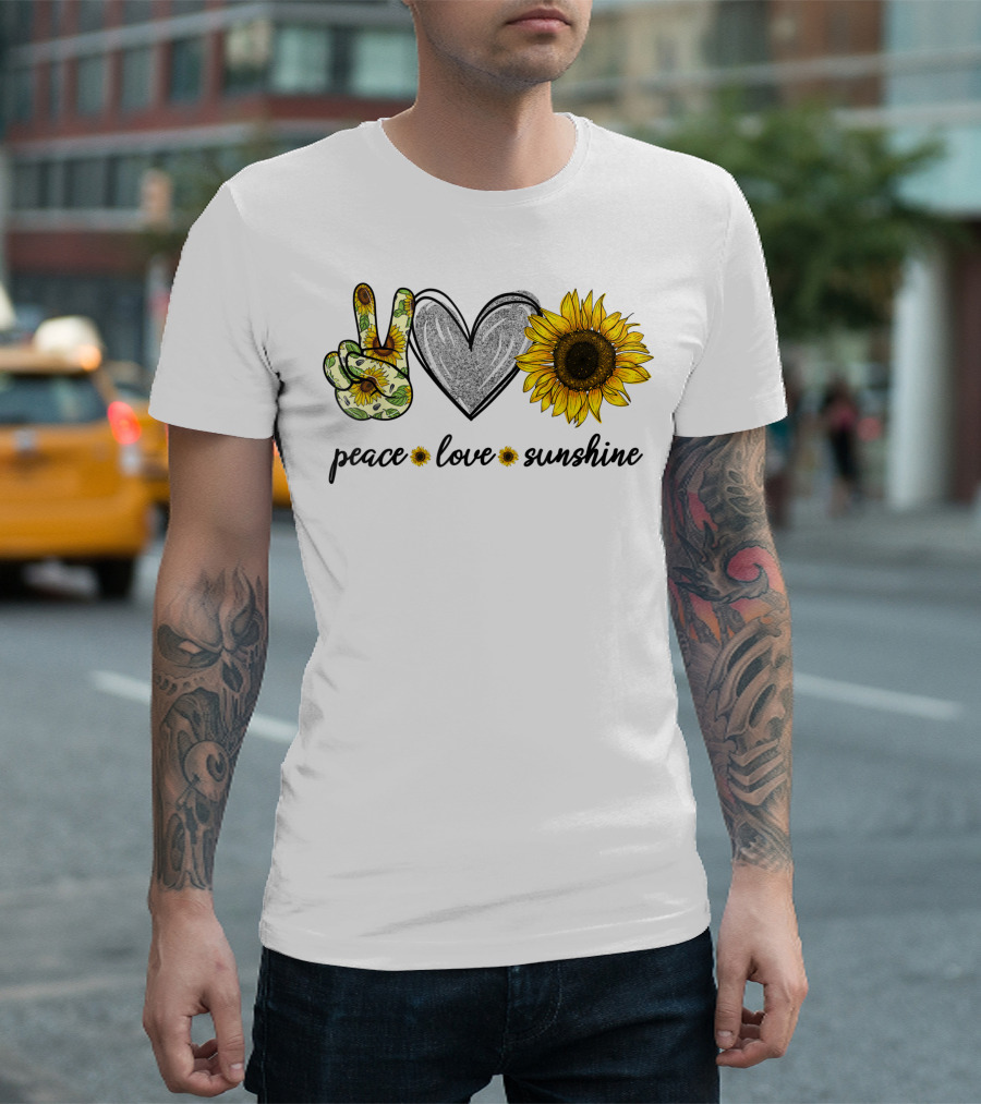 Peace Love Sunshine Sunflower Hippie Heart T-Shirt