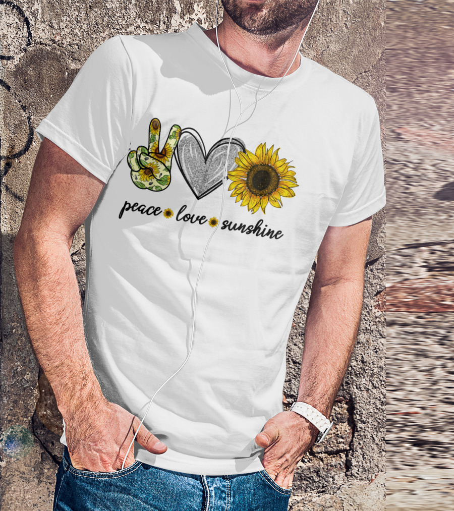 Peace Love Sunshine Sunflower Hippie Heart T-Shirt