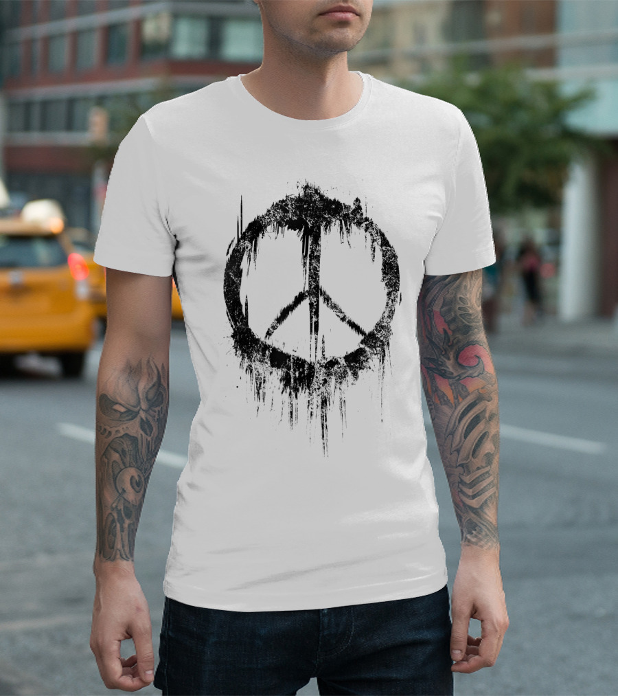 Peace Sign Drip 60s 70s Hippie Style White Paint T-Shirt