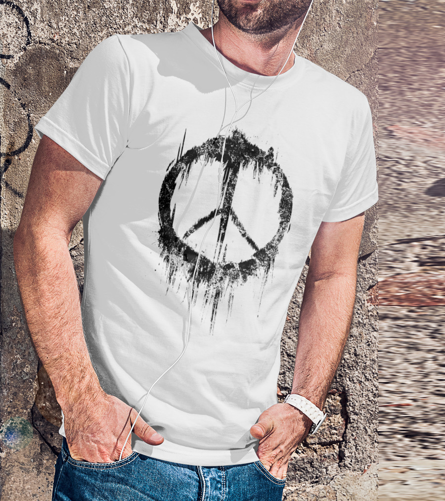 Peace Sign Drip 60s 70s Hippie Style White Paint T-Shirt