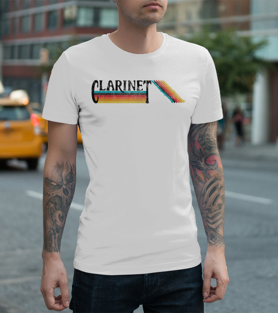 Retro 70s 80s Clarinet Marching Band Stripe Rainbow T-Shirt