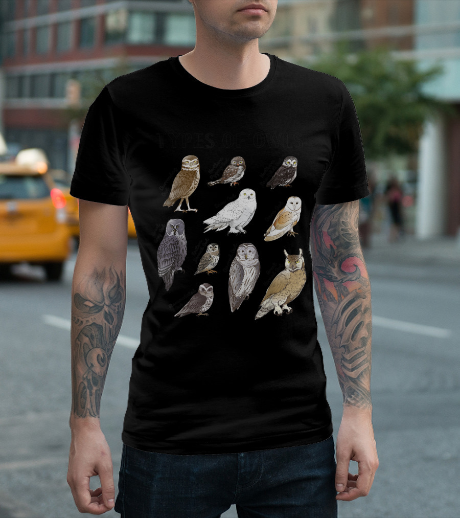 Types Of Owls Great Gray Owl Barn Owl Owl Lover Collection Educational Cute Snowy Owl Northern Hawk Owl T-Shirt
