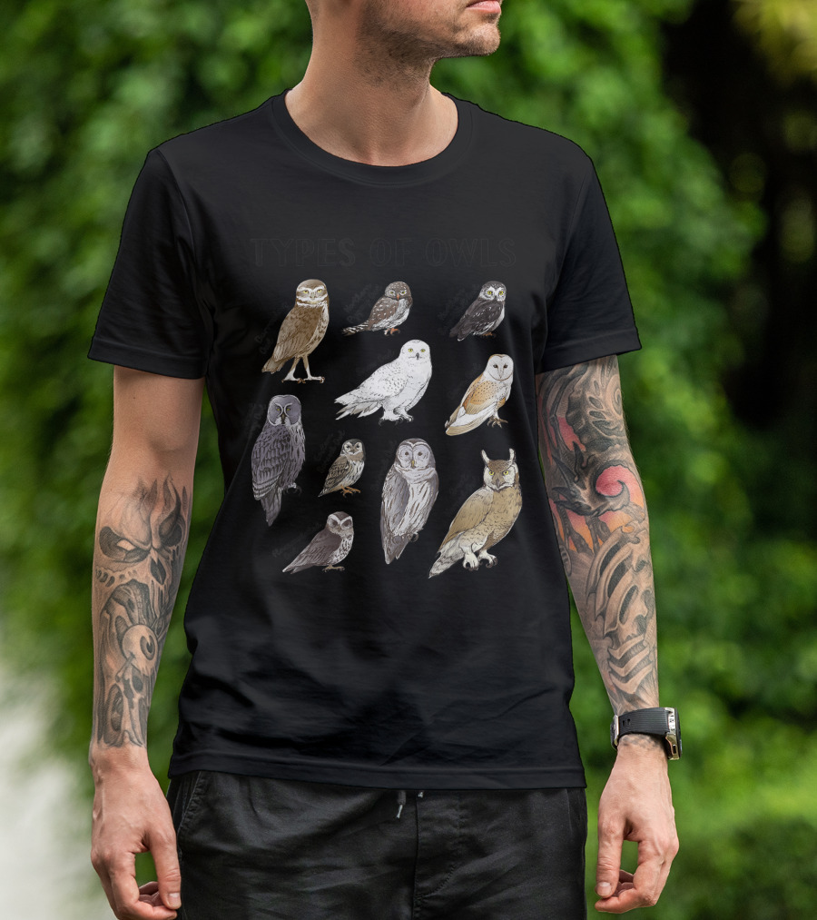 Types Of Owls Great Gray Owl Barn Owl Owl Lover Collection Educational Cute Snowy Owl Northern Hawk Owl T-Shirt