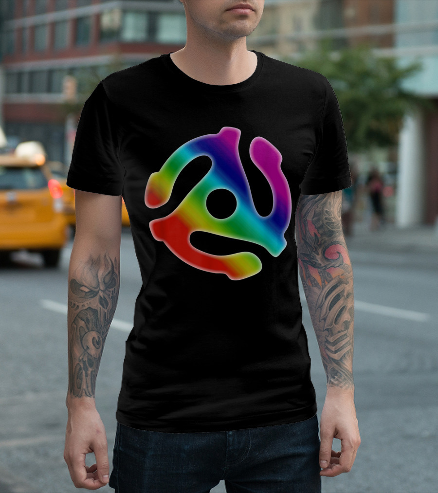 45 Rpm Spider Record Adapter DJ 80s Music Rainbow T-Shirt
