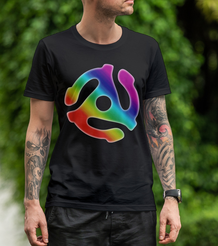 45 Rpm Spider Record Adapter DJ 80s Music Rainbow T-Shirt