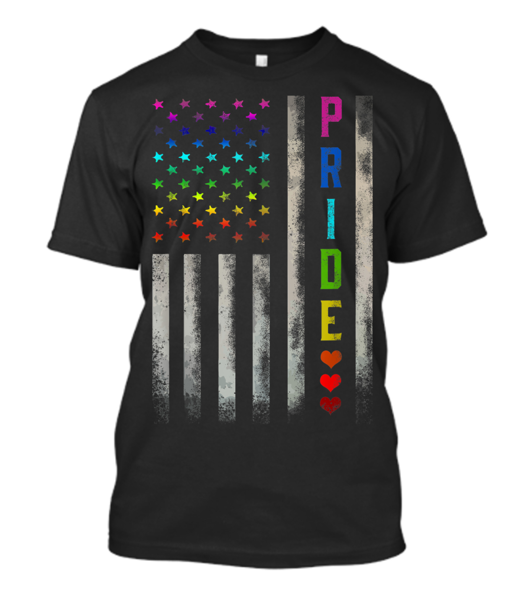 American Distressed Rainbow Stars Flag With Pride Hearts T-Shirt