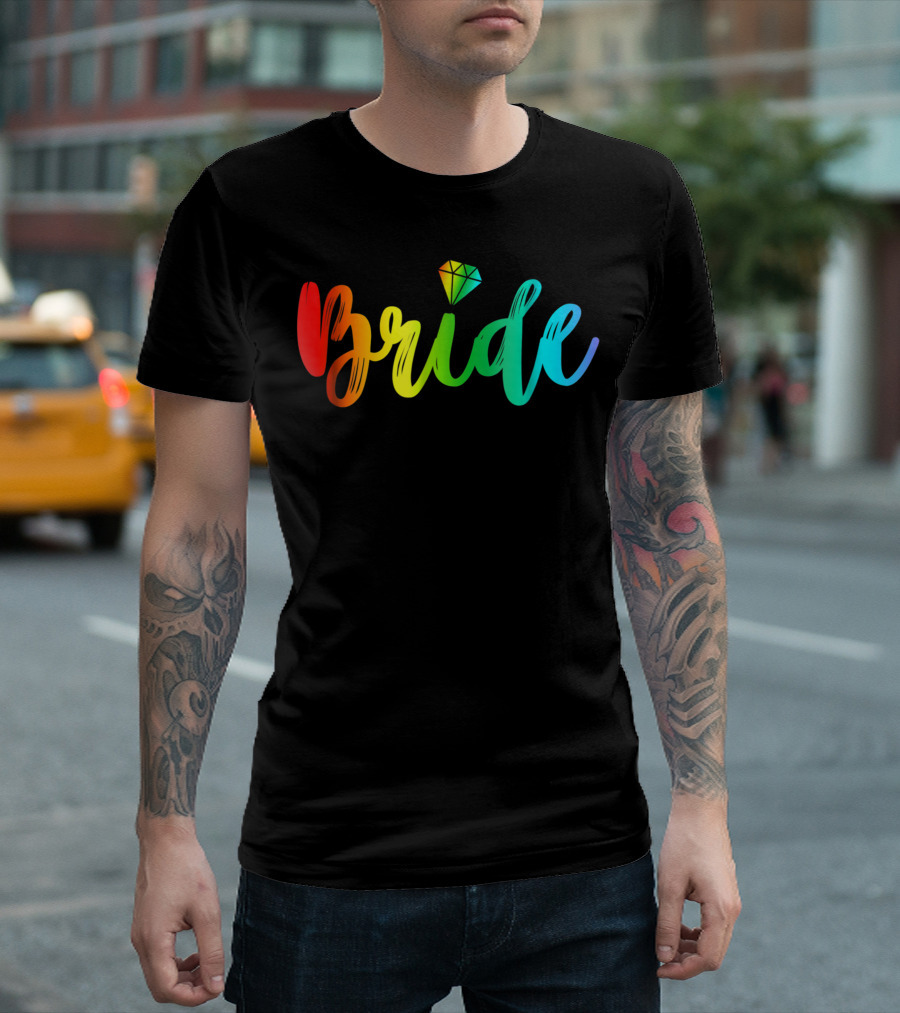 Bride Rainbow Pride Engagement Party T-Shirt