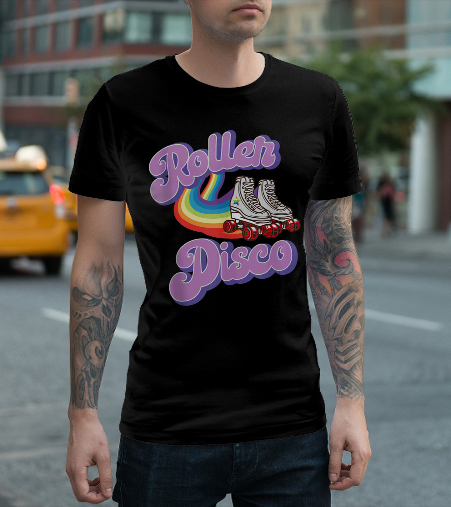 Roller Disco 70s 80s Rainbow Skates Retro Party T-Shirt