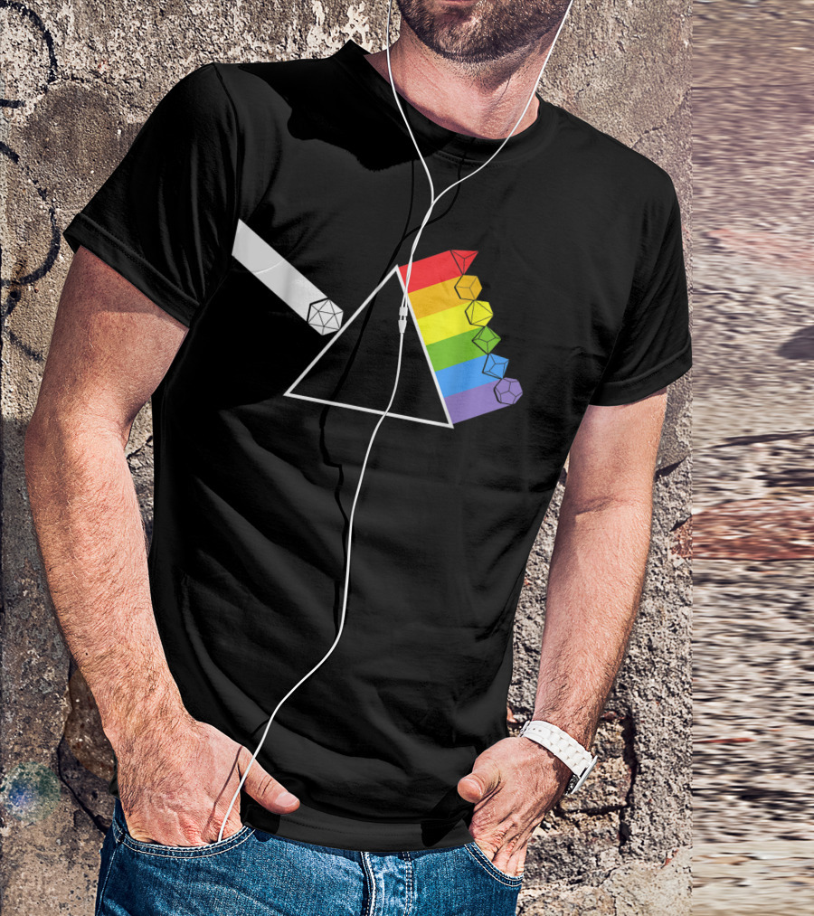 Diceside Of The Moon D20 Dice Set Tabletop Game Rainbow Prism T-Shirt
