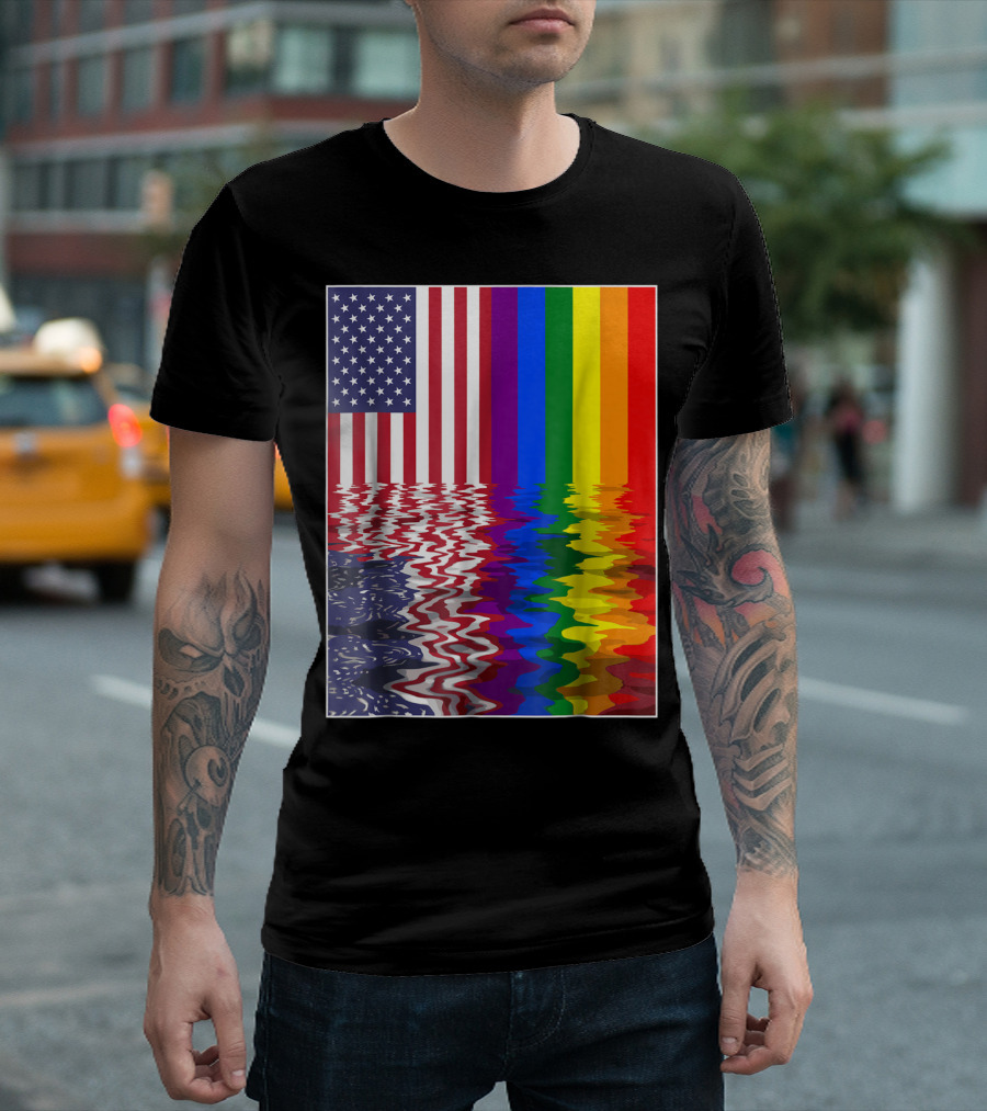 American Flag Blended with Rainbow Colors for Gay 4th of July Independence Day T-Shirt