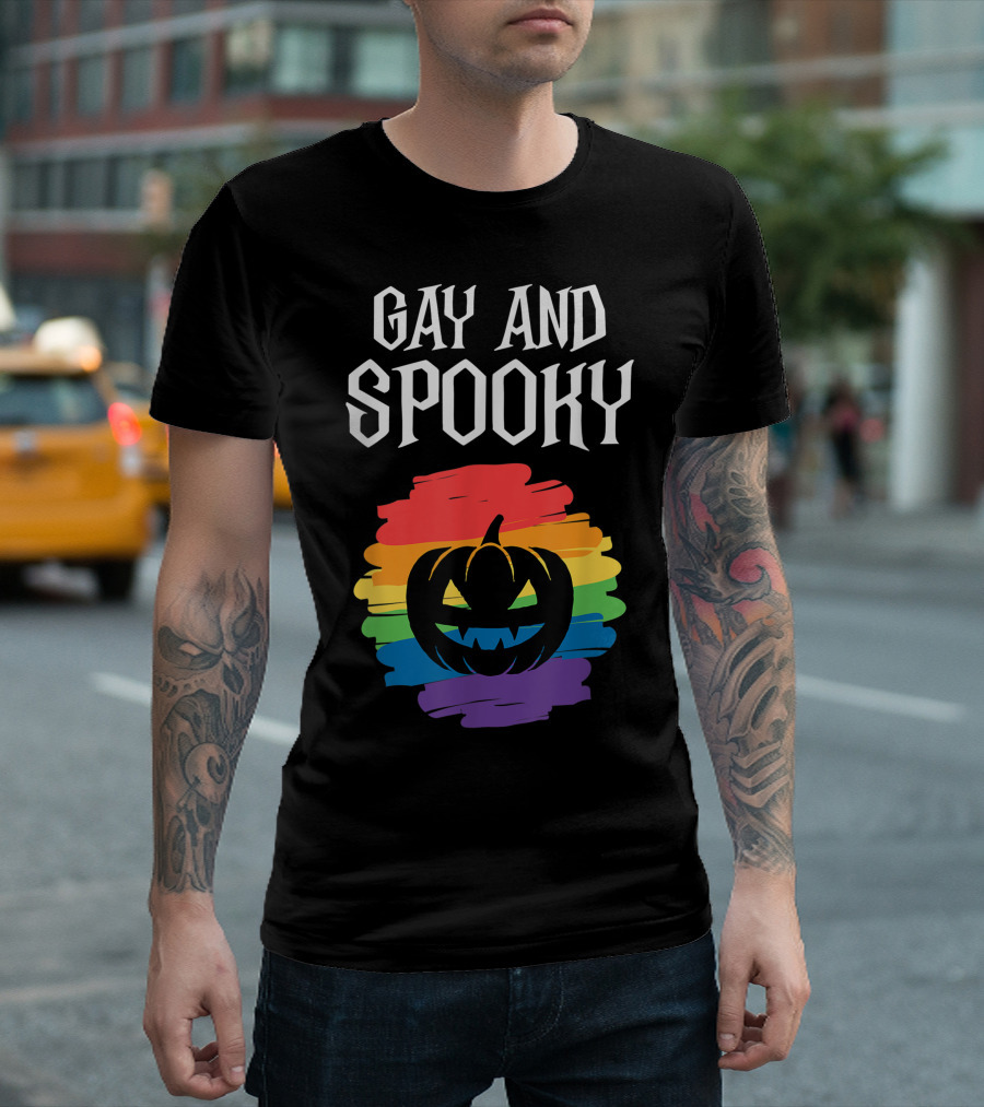 Gay And Spooky Rainbow Pumpkin Halloween T-Shirt