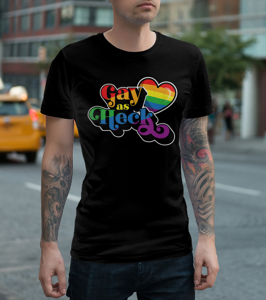 Gay As Heck Rainbow Heart Pride Colors Trendy Queer T-Shirt