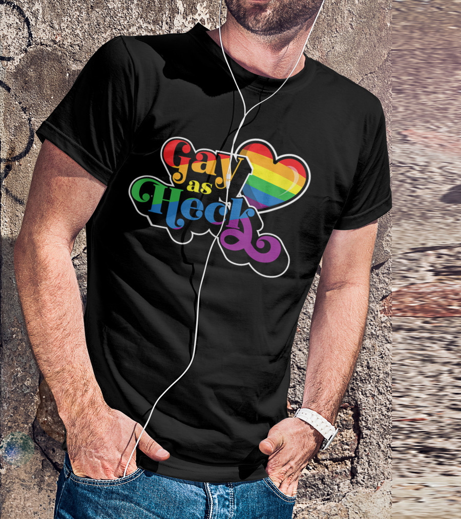 Gay As Heck Rainbow Heart Pride Colors Trendy Queer T-Shirt