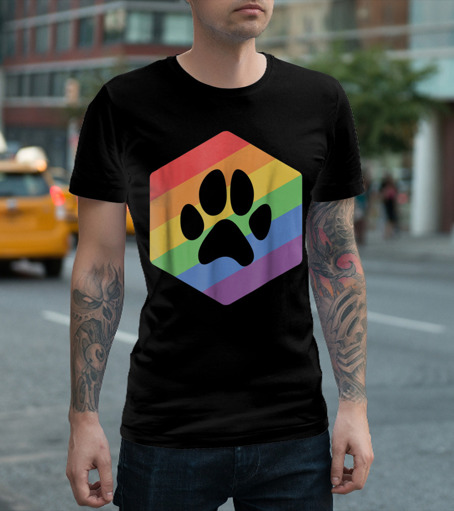 Rainbow Pride Paw Hexagon T-Shirt