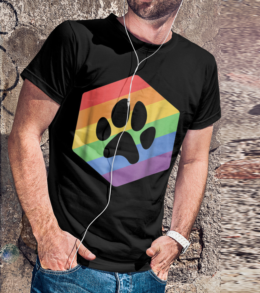 Rainbow Pride Paw Hexagon T-Shirt