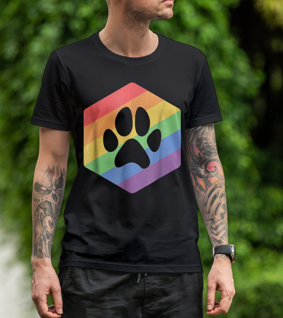 Rainbow Pride Paw Hexagon T-Shirt