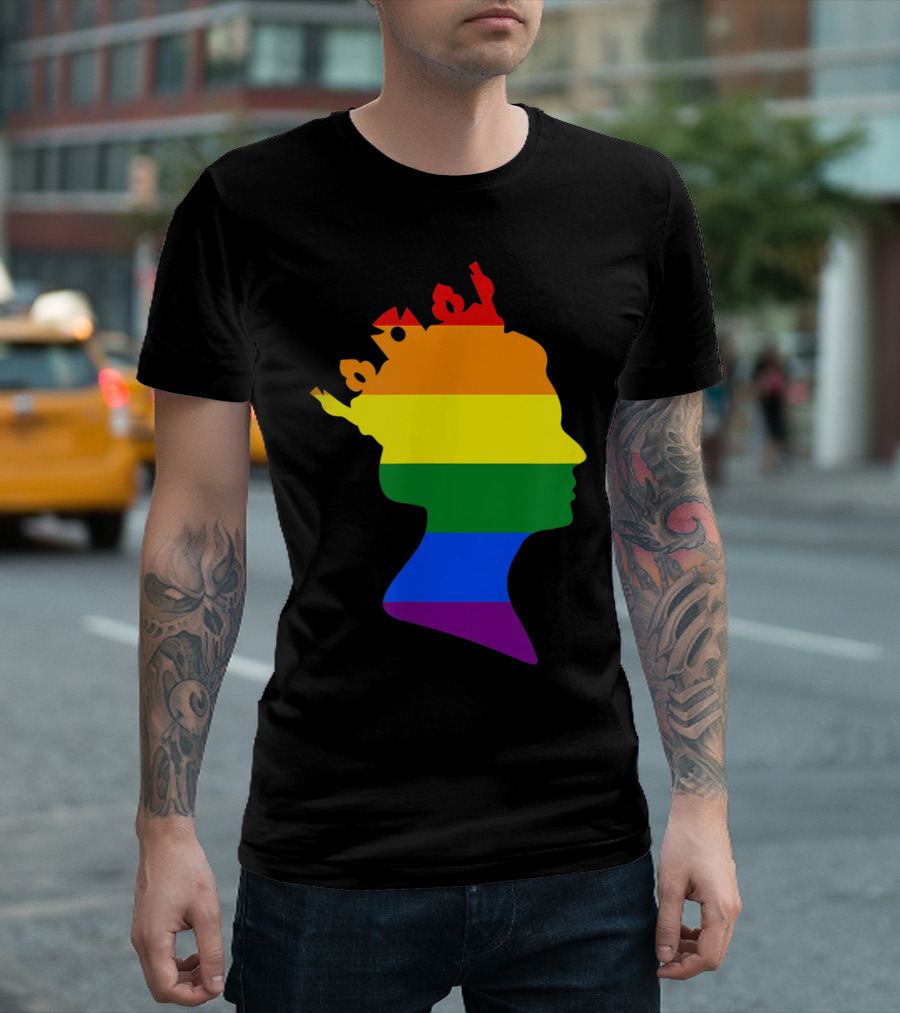 Queen Elizabeth Silhouette British Rainbow Flag Pride T-Shirt
