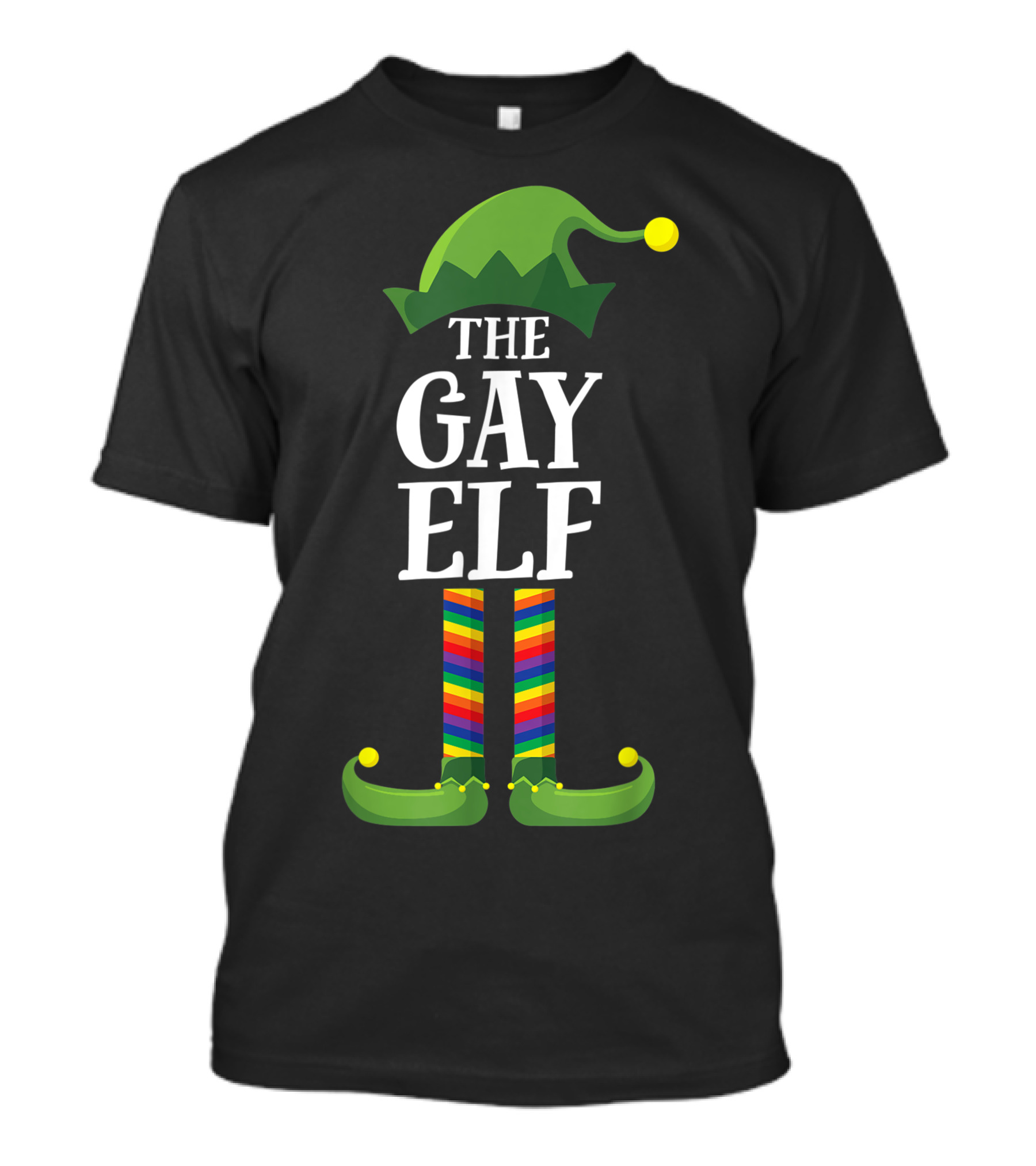 The Gay Rainbow Elf Matching Family Group Christmas Party Hat Striped Socks T-Shirt