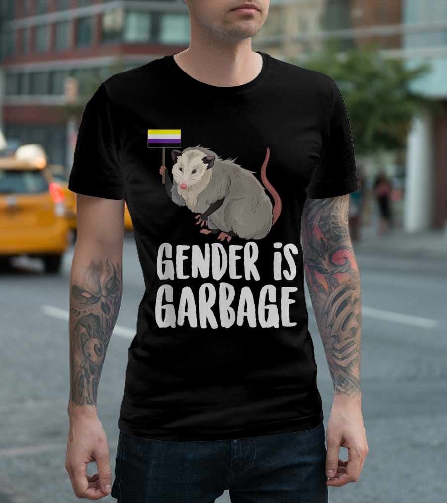 Gender Is Garbage Non Binary Genderfluid Possum Flag T-Shirt