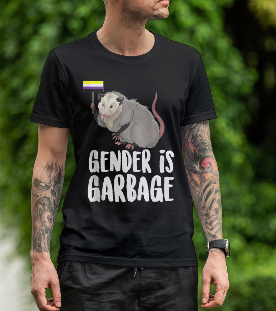 Gender Is Garbage Non Binary Genderfluid Possum Flag T-Shirt
