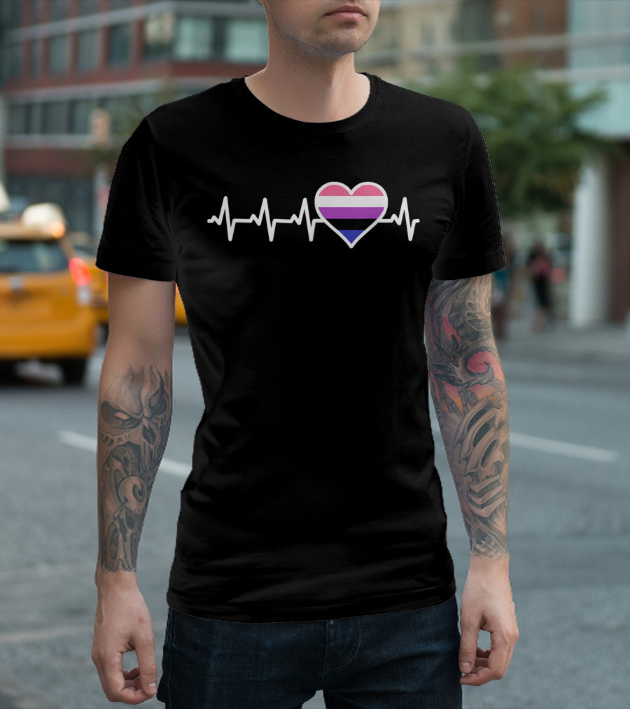 Genderfluid Nonbinary No Gender Fluid Heart with Heartbeat Lines T-Shirt