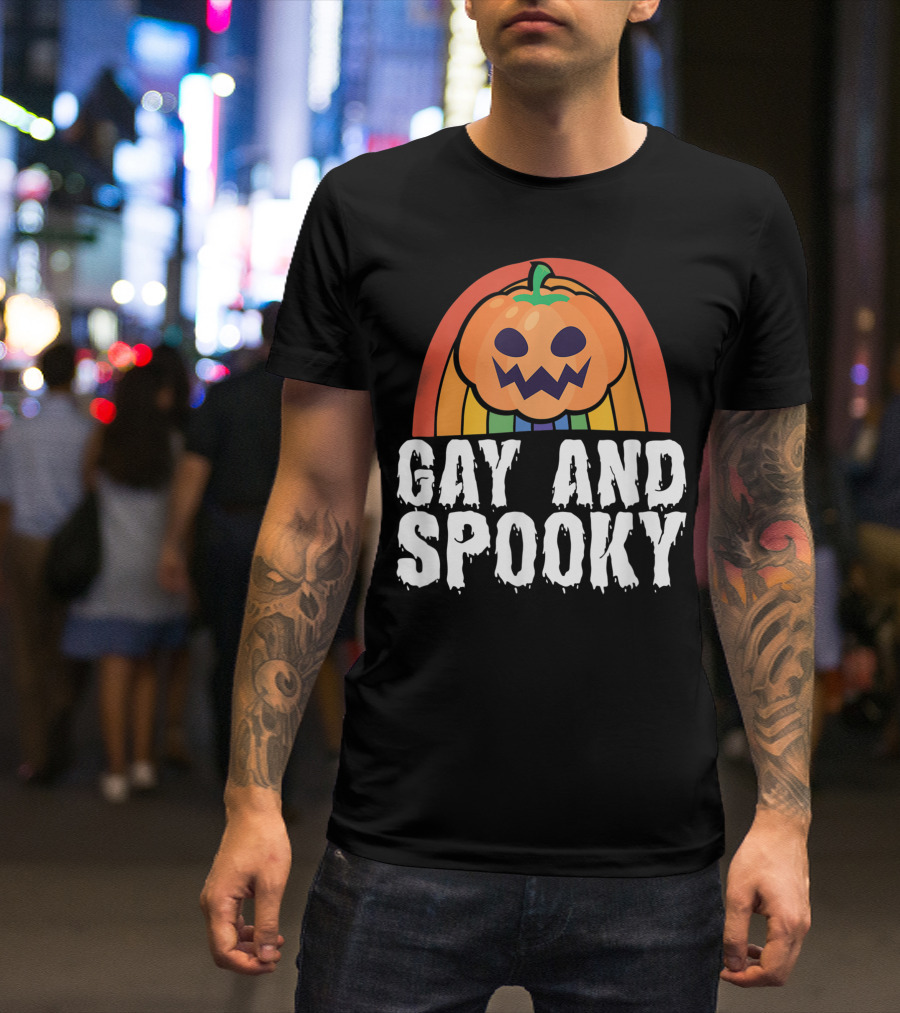 Gay And Spooky Pumpkin With Rainbow Colors T-Shirt