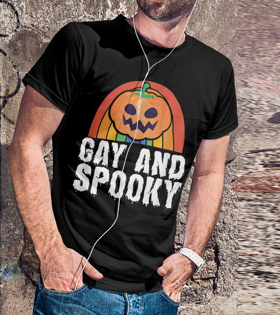 Gay And Spooky Pumpkin With Rainbow Colors T-Shirt