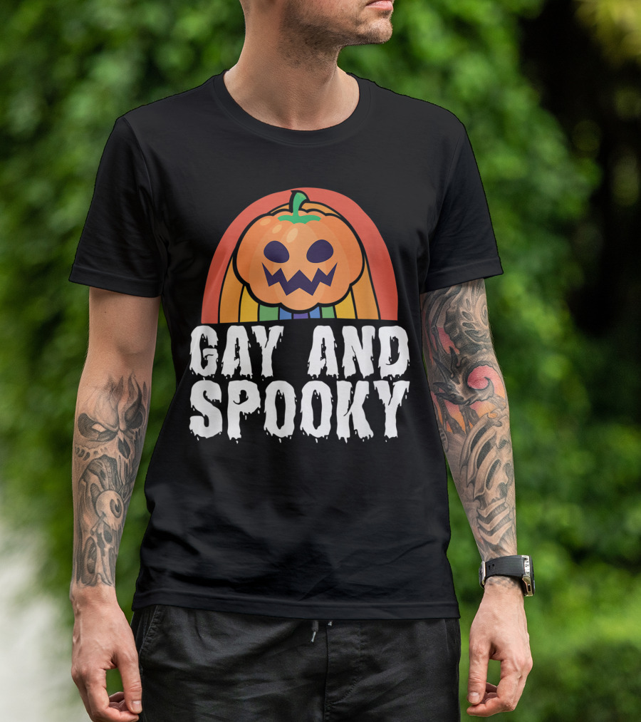 Gay And Spooky Pumpkin With Rainbow Colors T-Shirt