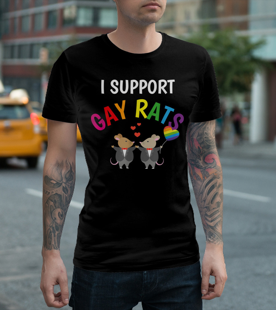 I Support Gay Rats with Rainbow Heart Balloon Wedding Pride T-Shirt