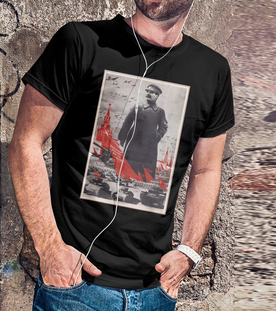 Joseph Stalin Vintage USSR Soviet Propaganda Poster With Tanks And Planes T-Shirt