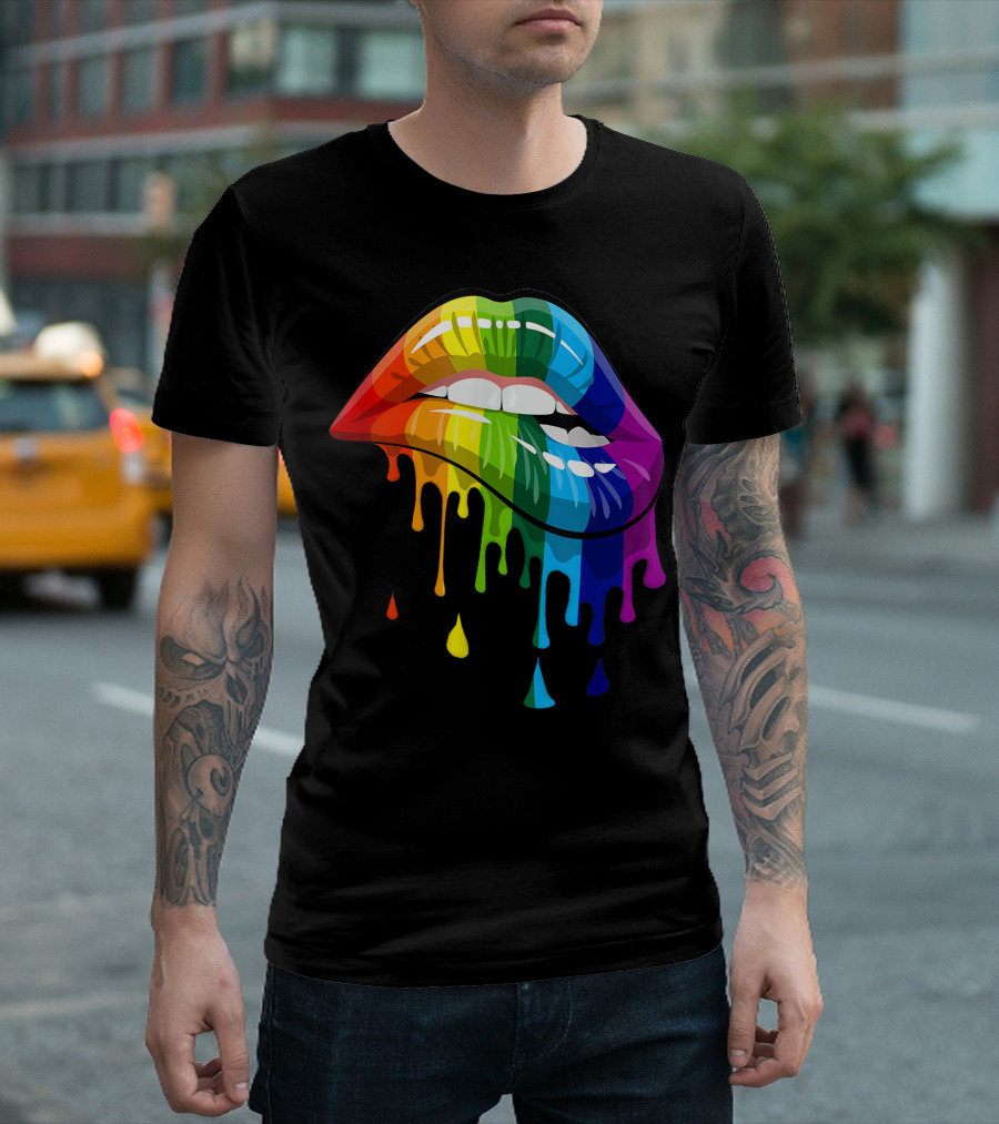 Melting Rainbow Lips Dripping Colors T-Shirt
